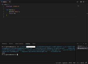 Výstup prvého programu v C vo VS Code.png