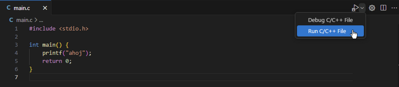 Súbor:Prvý C program a jeho spustenie (VS Code).png